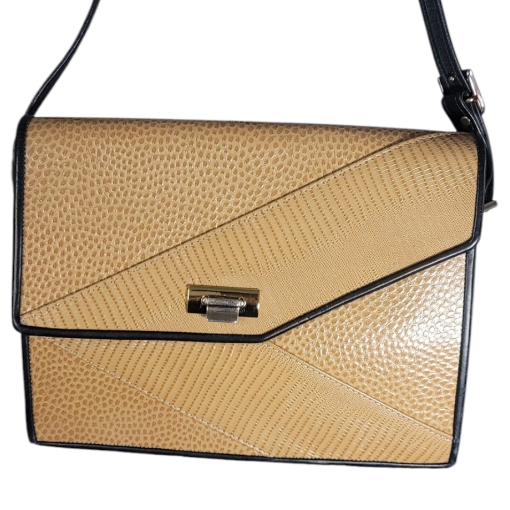 Roche Ventura Large Camel Emu & Burma Leather Autographed Shoulder Bag